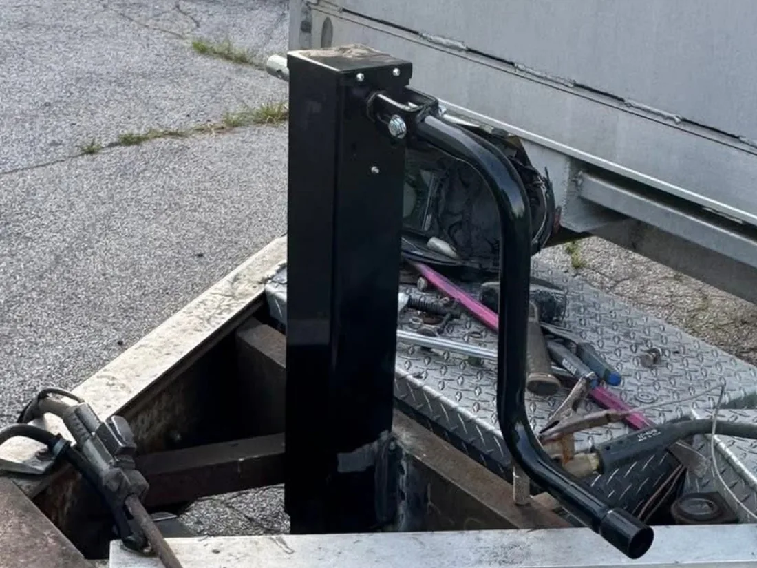 Replacement jack and tongue hardware welded onto a trailer frame